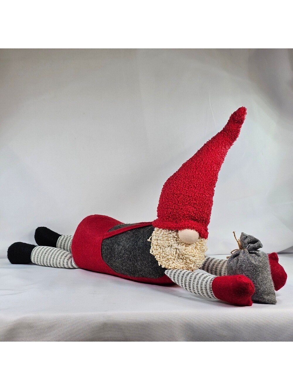 Burton International Christmas Gnome Plush Lounging Red Grey Striped 24 Inch